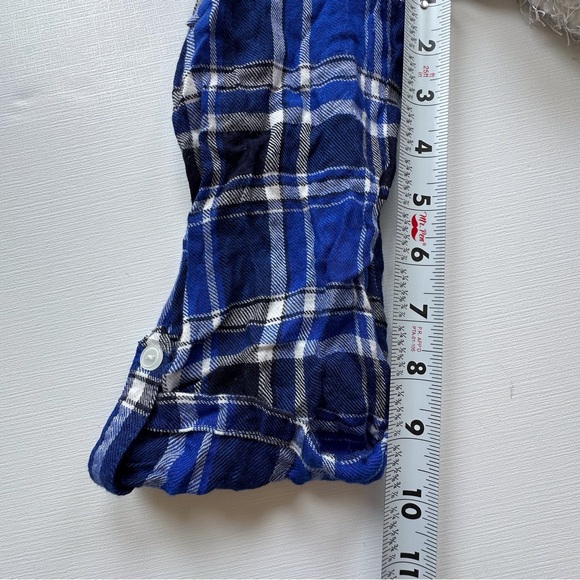 Amy Byer blue white plaid tunic button up shirt white fuzzy vest‎ girls 16 - Picture 10 of 15